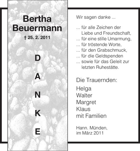 Traueranzeigen Von Bertha Beuermann Trauer HNA De