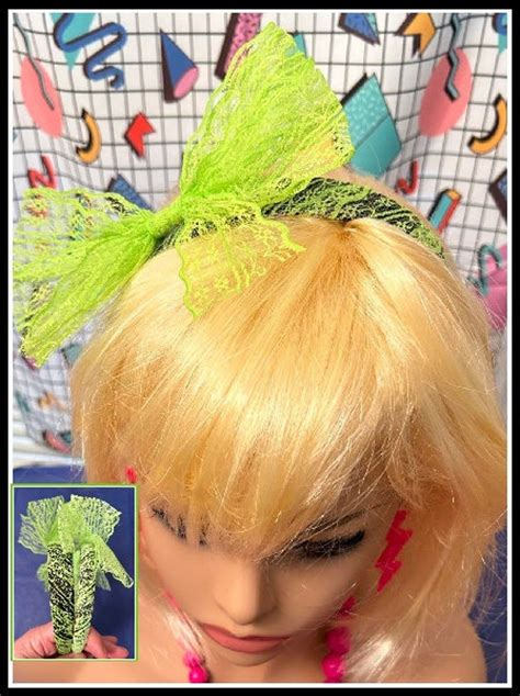 Neon Green 80s Costume Lace 80s Bow Headband 80s Party 80s Theme Rave