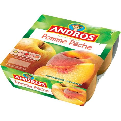 Compote pomme pêche Andros 4 x 100 g La Belle Vie Courses en