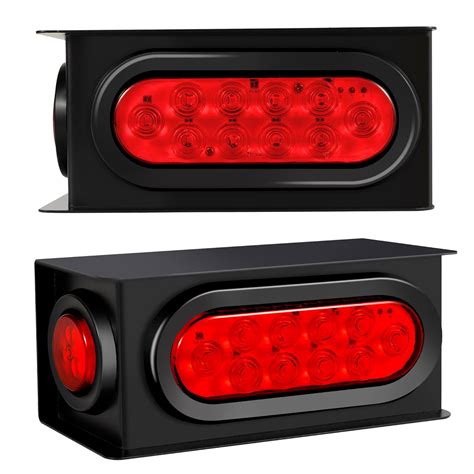 RUNHWEE 2PCS Steel Trailer Light Boxes Housing Kit W 6 Oval Red 10 Led