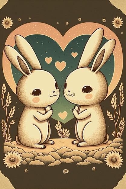 Premium Photo Cute Rabbits In Love And Smiling Generative Ai