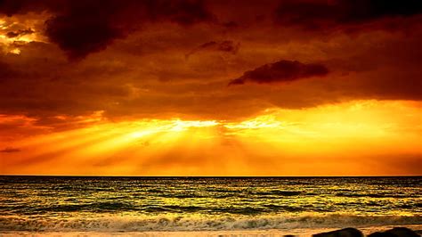 Heavenly Golden Light Golden Ocean Sunset Clouds Sky Ray Wave Light Hd Wallpaper Peakpx