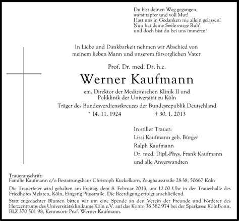 Traueranzeigen Von Werner Kaufmann Wirtrauern