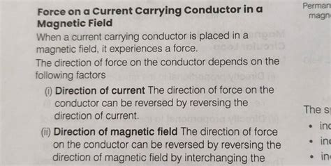 Force On A Current Carrying Conductor In A Magnetic Field Filo