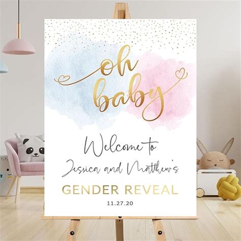 Amazon Printable Baby Reveal Party Welcome Board Smoke Blue Pink