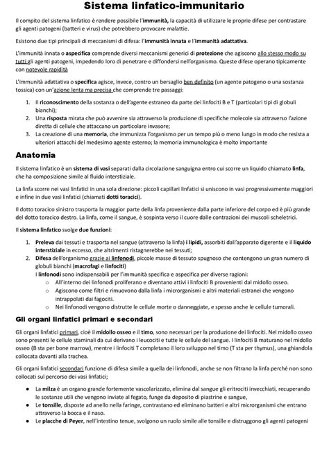 Sistema Linfatico Immunitario Docsity