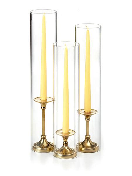 12 Taper Candles 12 Glass Chimneys And 12 Gold Timeless Taper Holders Yummicandles