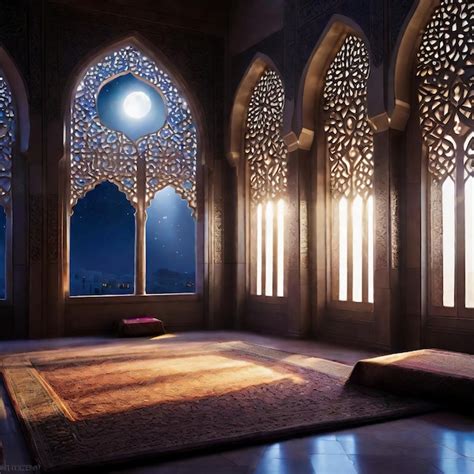 Premium AI Image Moonlight Illuminating An Islamic Mosque Interior