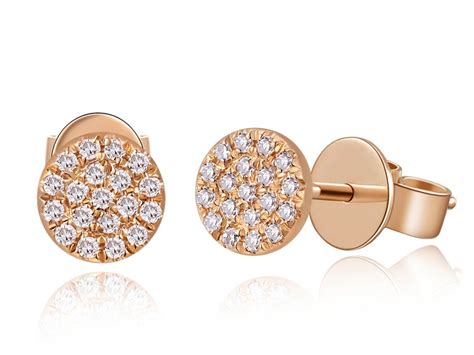 14kt Rose Gold Small Diamond Disc Stud Earrings