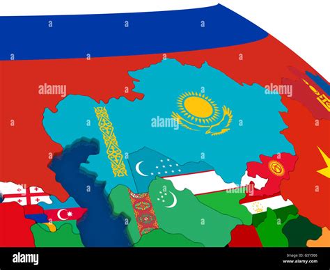 Map Of Kazakhstan With Embedded Flags On 3D Political Map Accurate