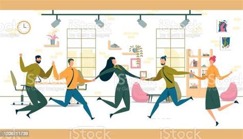 Happy Office Workers Flat Vector Illustration Stock Illustration