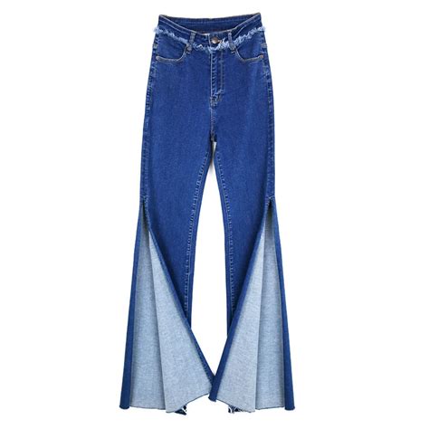 Two Side Split Flare Jeans Female Denim Pants Womens Jeans Stretch