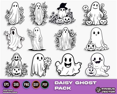 Daisy Ghost Bundle Svg Spooky Season Svg Floral Ghost Outline Svg