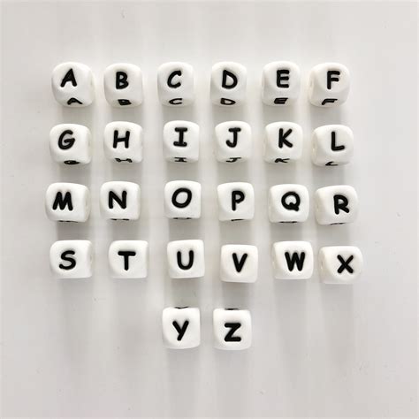 Alphabet Beads Silicone Letter Beads Mm Black And White Etsy