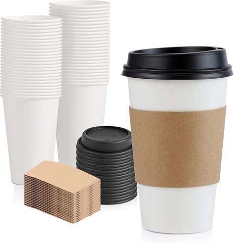 Pack Oz White Paper Coffee Cup With Black Dome Lid And Kraft