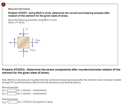 Solved Required Information Problem Using Mohr S Circle