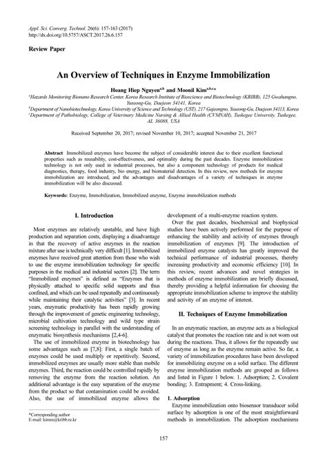 Pdf An Overview Of Techniques In Enzyme Immobilization