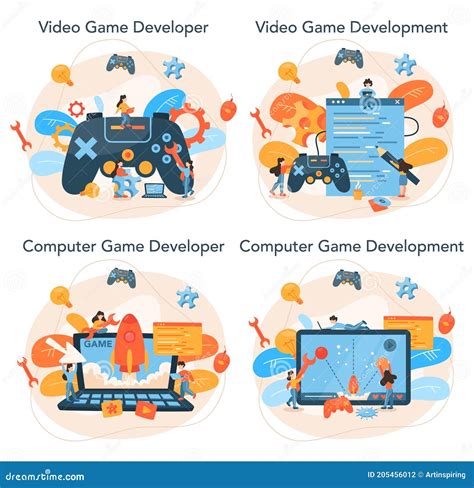 Game Development Concept Set Creative Process Of A Computer Video Game