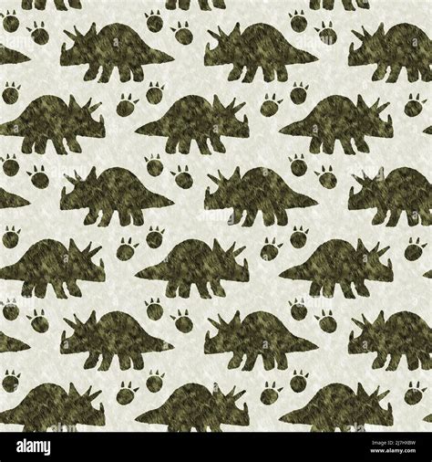 Green Hand Drawn Triceratops Dinosaur Seamless Pattern Gender Neutral