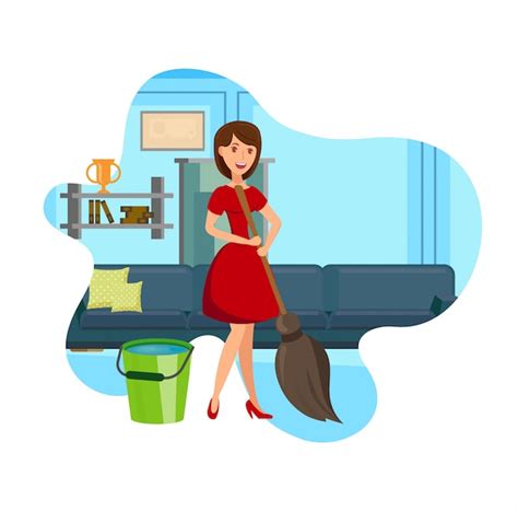 Premium Vector Woman Cleaning Apartment Flat Vector Illustration