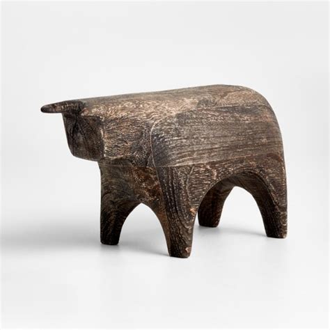 Black Wood Bull Sculpture 10" - Crate and Barrel | Havenly