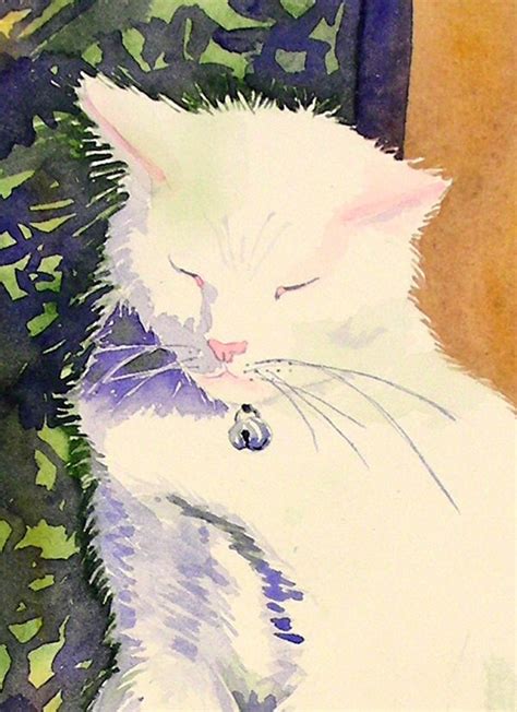 White Cat Painting Watercolor Print All white cat Realistic | Etsy