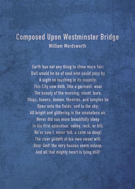 Composed Upon Westminster Bridge September 3 1802 By William Wordsworth