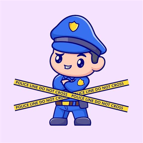 Cute Police Avec Ligne De Police Dessin Anim Ic Ne Vectorielle