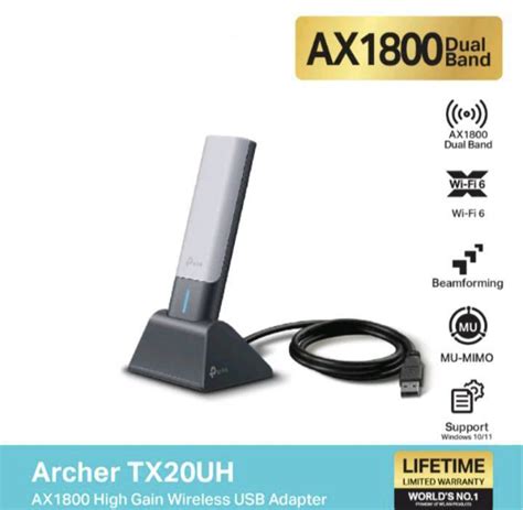 Tp Link Archer Tx20uh ตัวรับสัญญาณ Wifi6 แบบ 2 คลื่นความถี่ Ax1800 High Gain Wireless Usb