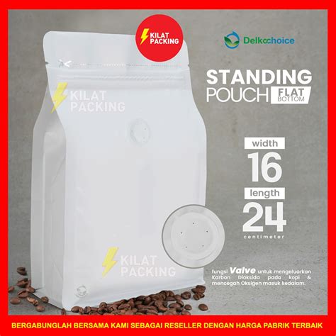 Jual STANDING POUCH FLAT BOTTOM ZIPLOCK ALUMUNIUM FOIL PUTIH DOFF