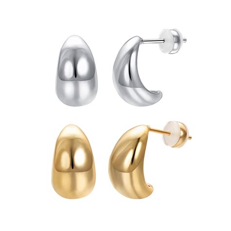 Yoursfs Chunky Gold Hoop Earrings For Women 2 Pair Bottega Dupe