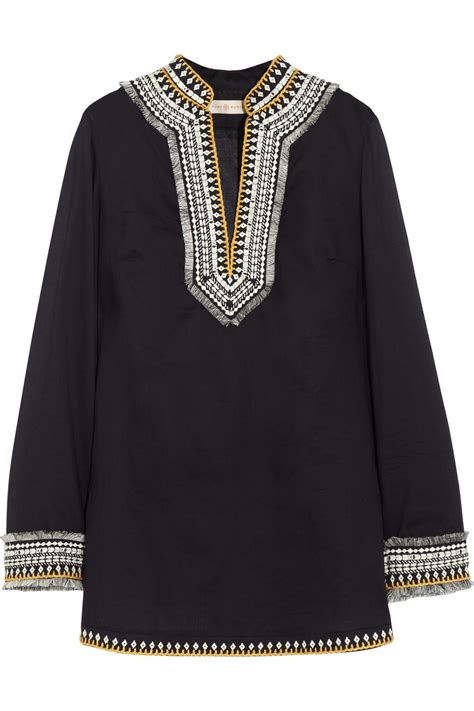 Lyst Tory Burch Embroidered Cotton Tunic In Black
