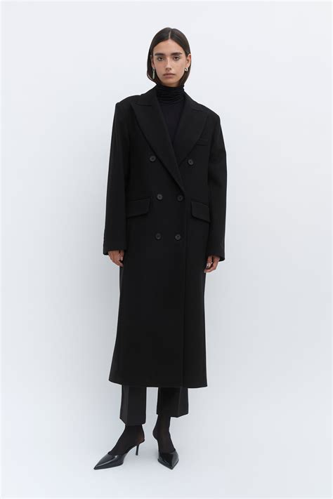 Womens Double Breasted Tailored Wool Black Coat Laura Pitharas