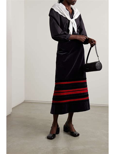 Molly Goddard Serena Striped Cotton Velvet Midi Skirt Net A Porter