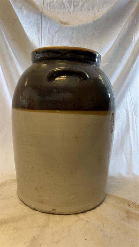 Bid Now Early 20th Century 2 Tone 5 Gallon Stoneware Crock Invalid