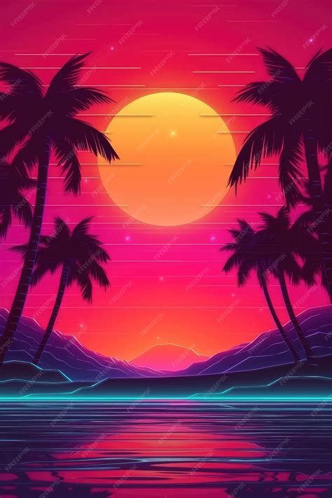 Premium Photo | The wallpaper is a beach retro wave or synthwave ...
