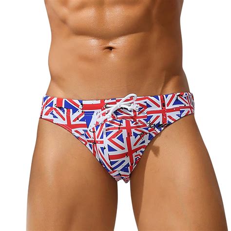 Mens Swimming Trunks Independence Day Boxer Briefs Sexy Printed Plus