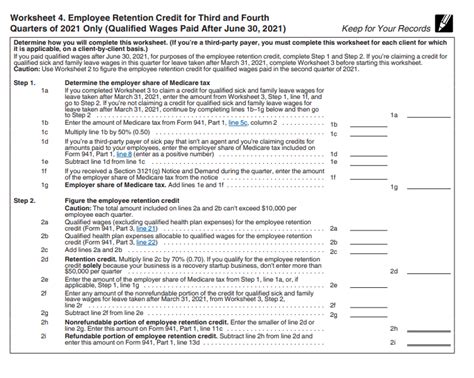 IRS Form 941 Worksheet 4 For 3rd Quarter 2021