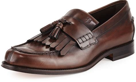 Tods Kiltie Leather Tassel Loafer Brown 725 Neiman Marcus Lookastic