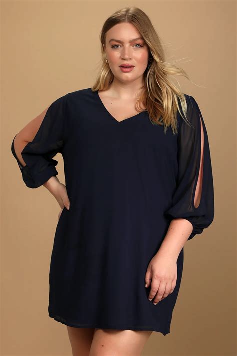 Shifting Dears Navy Blue Long Sleeve Dress Navy Blue Long Sleeve