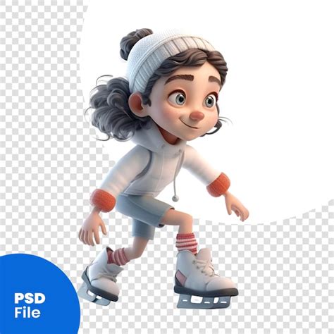 Renderização 3d de uma garota de desenho animado bonita patinando