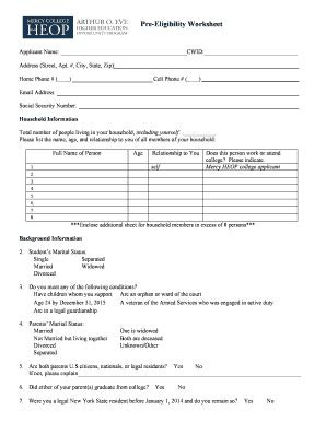 Fillable Online Mercy Pre Eligibility Worksheet Mercy Edu Fax