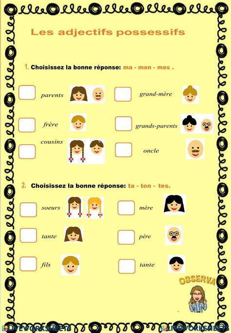 Les Adjectifs Possessifs Online Exercise For Live Worksheets