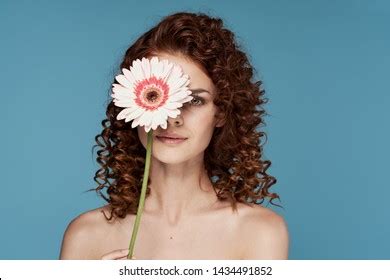 Pretty Woman Curly Hair Nude Shoulders Stock Photo