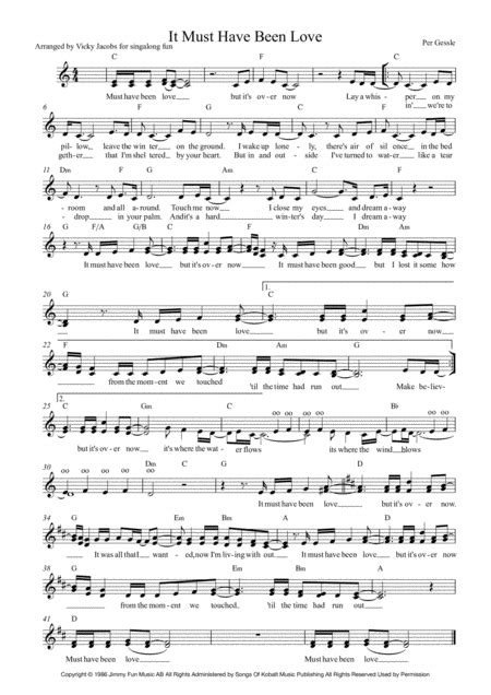 It Must Have Been Love (arr. Vicky Jacobs) by Roxette Sheet Music for 2 ...