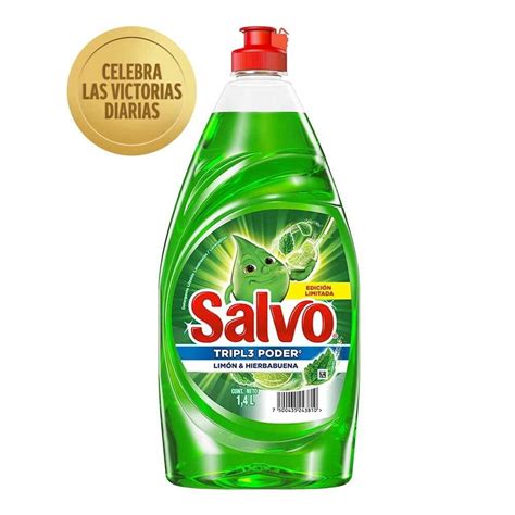 Lavatrastes líquido Salvo limón y hierbabuena 1 4 l Bodega Aurrera