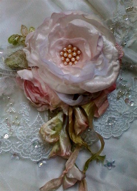 Large Tattered Pink Shabby Chic Rose Booch Whimsical Hair Etsy Fabric Flowers Ribbon Art