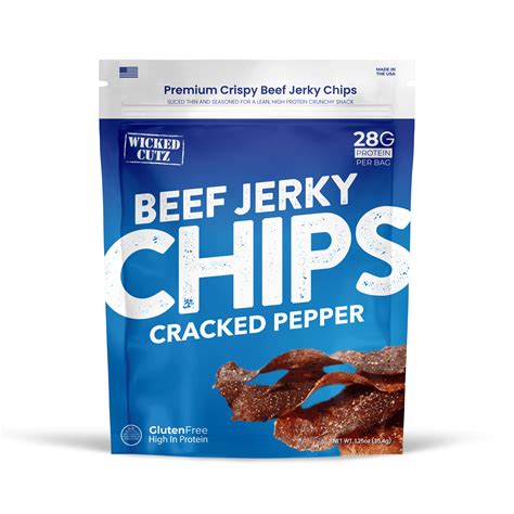 Wicked Cutz Premium Beef Jerky Crispy Chips Spicy Cracked Pepper