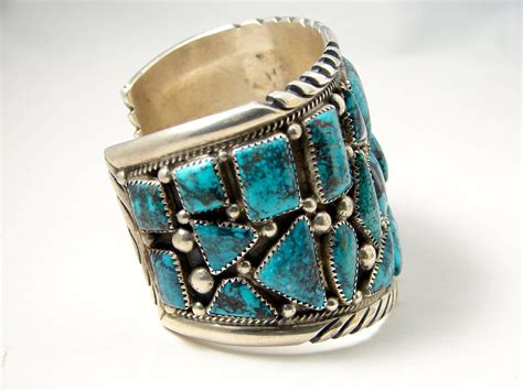 Early Navajo Tommy Moore Turquoise Sterling Silver Cuff Bracelet Huge