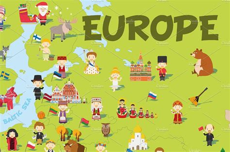 Cartoon map of Europe | Cartoon map, Europe map, Denmark map